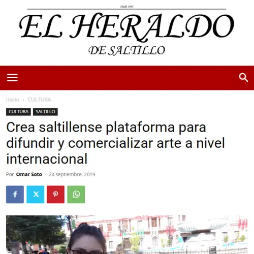 Nota de El Heraldo de Saltillo: crea saltillense plataforma para difundir y comercializar arte a nivel internacional