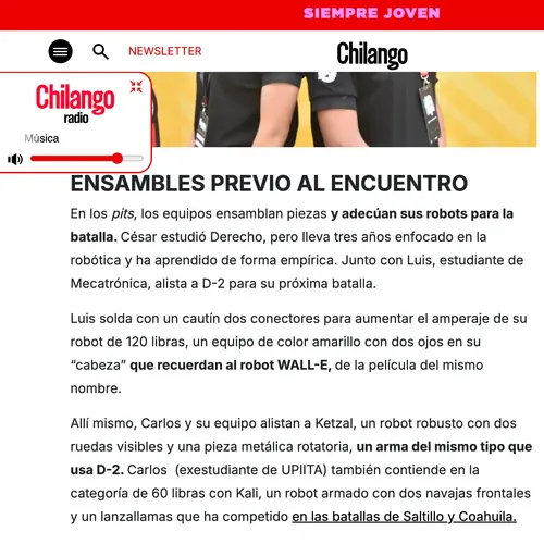 Nota de Chilango: ensambles previo al encuentro de peleas de robots, con equipos de Saltillo y Coahuila